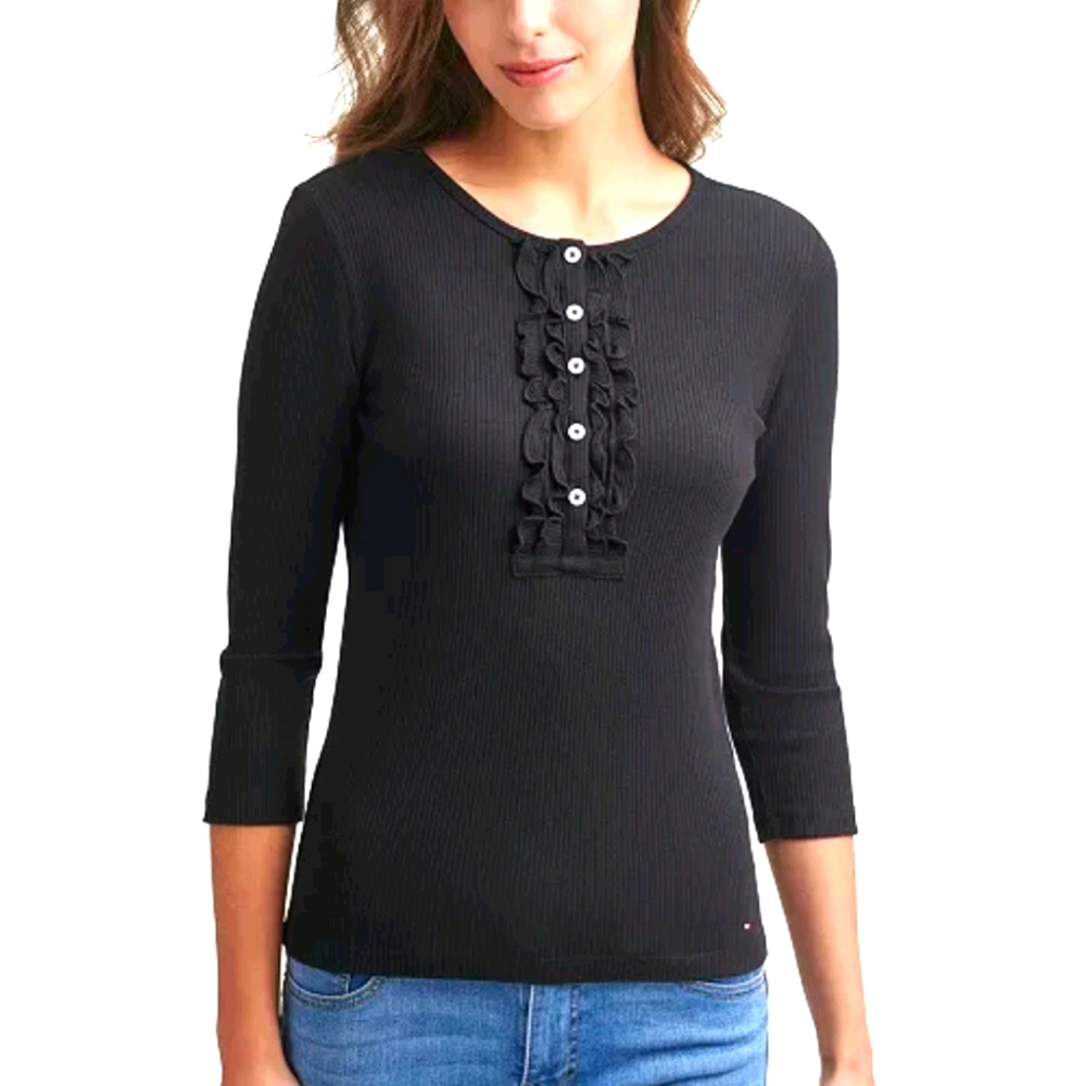NWT Tommy Hilfiger Ruffle Trim Henley Top